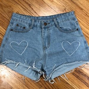 Cute jean shorts with heart stitching!